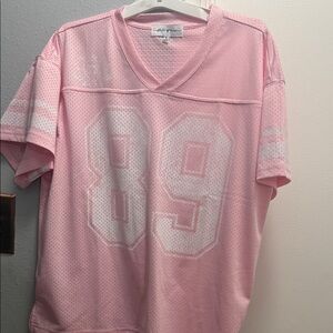 Soft Pink Mesh Jersey Top with White '89 Graphic - Women's